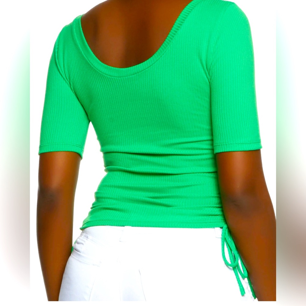 Basic Scoop Neck Ruched Tee Green - Picture 2 of 3
